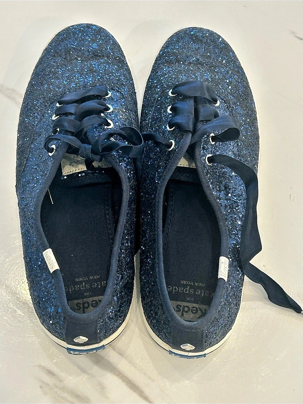 Kate Spade Keds Glitter Blue Lace-Up Sneakers Size 7.5